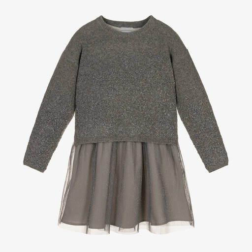 Mayoral-Girls Grey Sweater & Dress Set | Childrensalon Outlet
