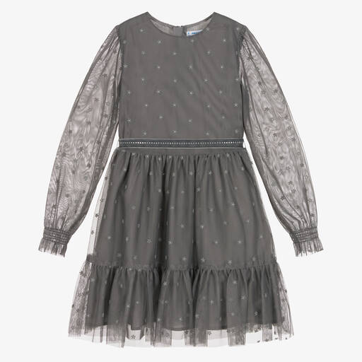 Mayoral-Girls Grey Tulle Dress | Childrensalon Outlet