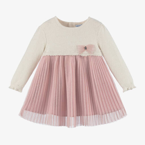 Mayoral-Girls Ivory and Pink Tulle Frock | Childrensalon Outlet