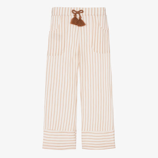 Mayoral-Girls Ivory & Beige Striped Trousers | Childrensalon Outlet