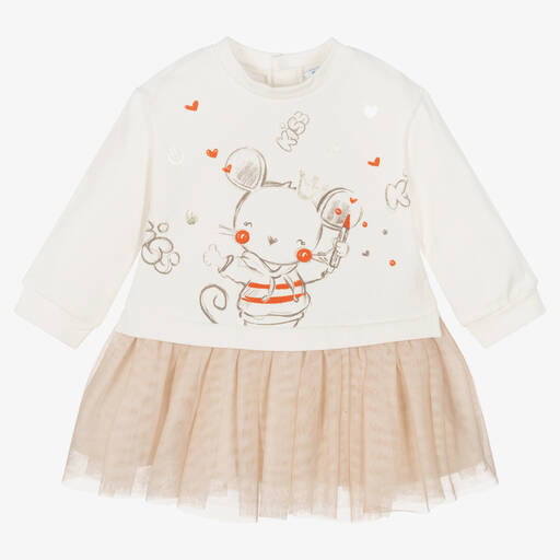 Mayoral-Girls Ivory & Beige Tulle Dress | Childrensalon Outlet