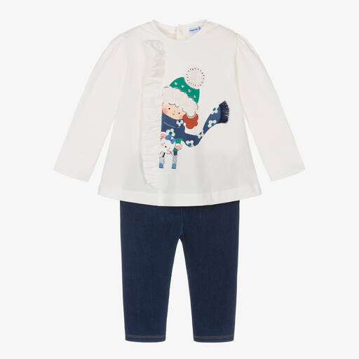 Mayoral-Girls Ivory & Blue Leggings Set | Childrensalon Outlet