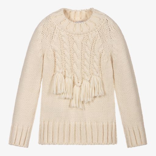 Mayoral-Girls Ivory Cable Knit Sweater | Childrensalon Outlet