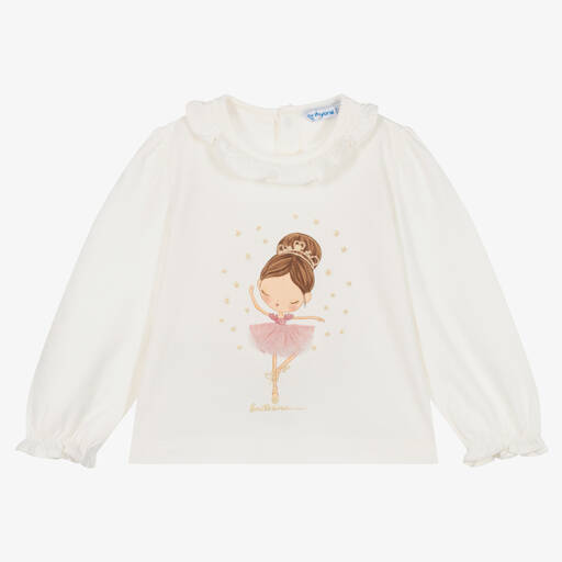 Mayoral-Girls Ivory Cotton Ballerina T-Shirt | Childrensalon Outlet