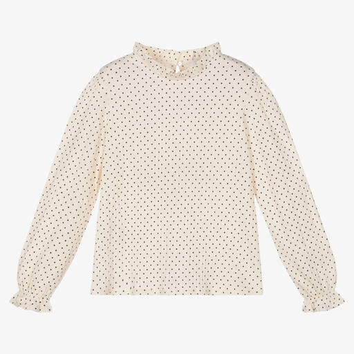 Mayoral-Girls Ivory Cotton Dotted Top | Childrensalon Outlet