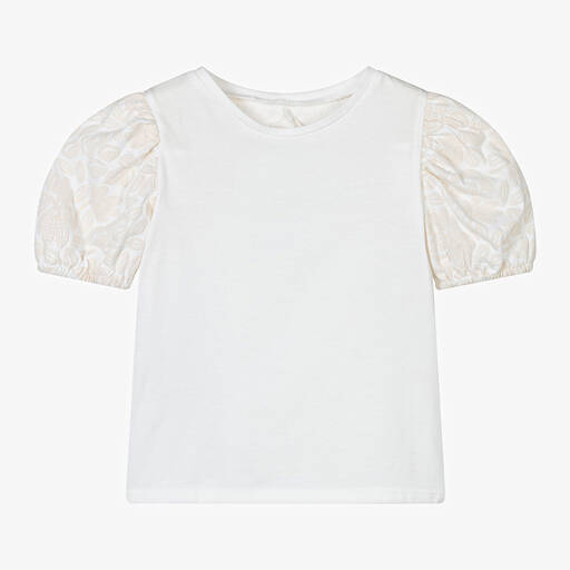 Mayoral-Girls Ivory Cotton Floral T-Shirt | Childrensalon Outlet