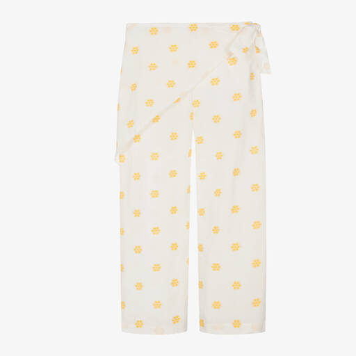 Mayoral-Girls Ivory Cotton Floral Trousers | Childrensalon Outlet