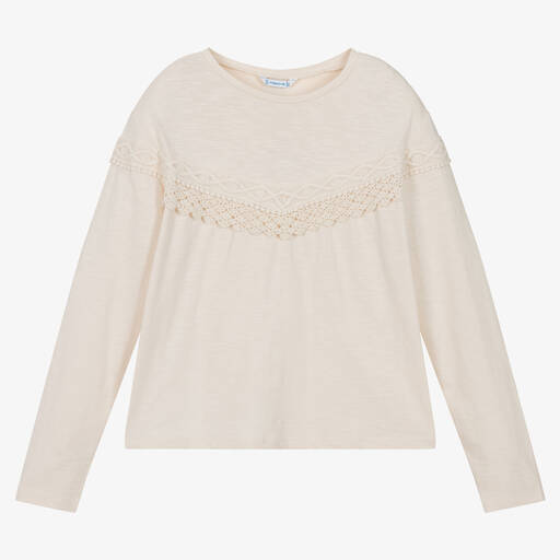 Mayoral-Girls Ivory Cotton & Lace Top | Childrensalon Outlet