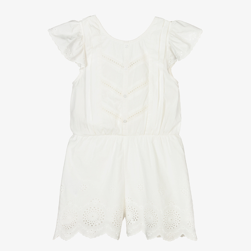 Mayoral-Elfenbeinfarbener Baumwoll-Playsuit (M) | Childrensalon Outlet