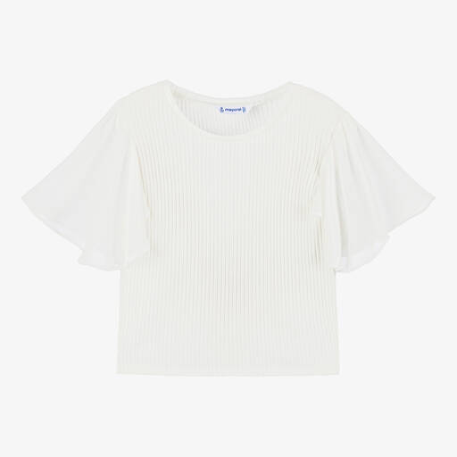 Mayoral-Girls Ivory Cotton Rib T-Shirt | Childrensalon Outlet