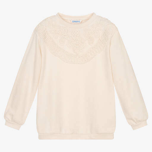 Mayoral-Girls Ivory Cotton Sweatshirt | Childrensalon Outlet
