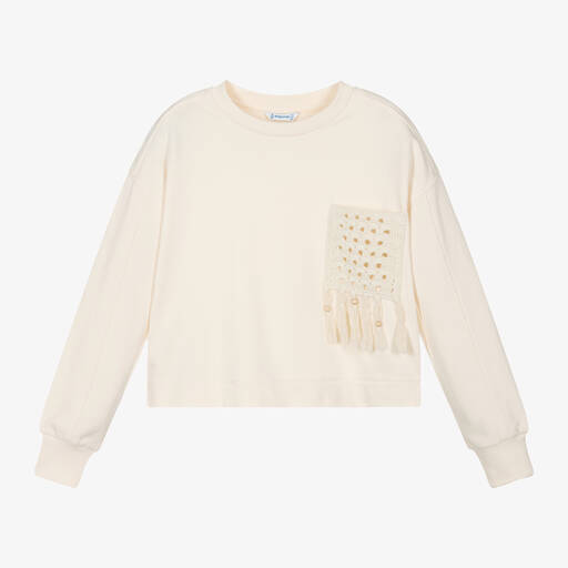 Mayoral-Girls Ivory Cotton Sweatshirt | Childrensalon Outlet