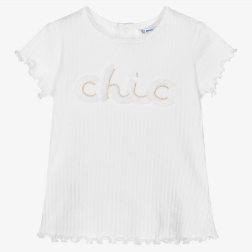 Mayoral-Girls Ivory Cotton T-Shirt | Childrensalon Outlet