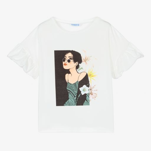 Mayoral-Girls Ivory Cotton T-Shirt | Childrensalon Outlet