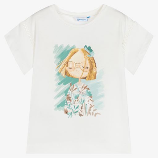 Mayoral-Girls Ivory Cotton T-Shirt | Childrensalon Outlet