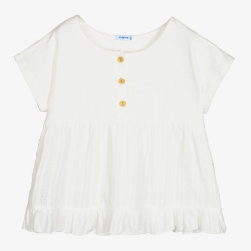 Mayoral-Кремовая хлопковая футболка для девочек | Childrensalon Outlet