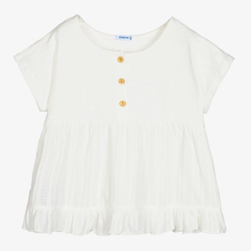 Mayoral-Girls Ivory Cotton T-Shirt | Childrensalon Outlet