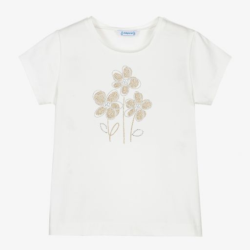 Mayoral-Girls Ivory Cotton T-Shirt | Childrensalon Outlet
