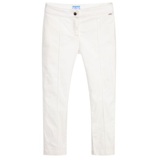 Mayoral-Girls Ivory Cotton Trousers | Childrensalon Outlet