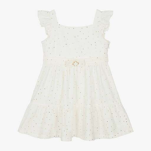 Mayoral-Girls Ivory Cotton V-Back Dress | Childrensalon Outlet