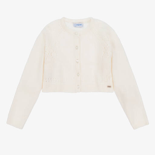 Mayoral-Girls Ivory Cropped Knitted Cardigan | Childrensalon Outlet