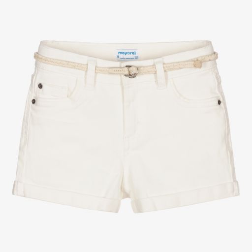 Mayoral-Girls Ivory Denim Shorts | Childrensalon Outlet