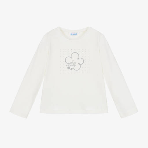 Mayoral-Girls Ivory Diamanté Jersey Top | Childrensalon Outlet