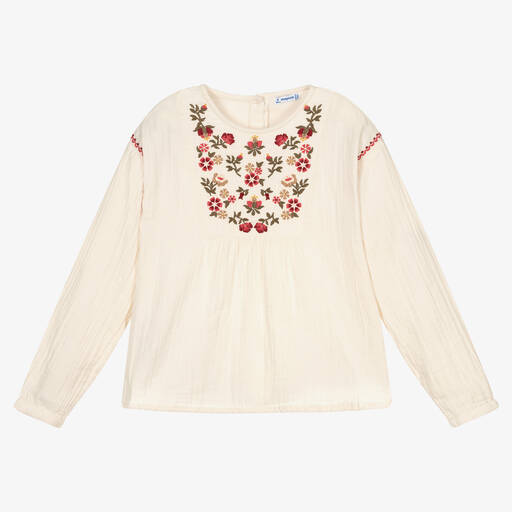 Mayoral-Кремовая блузка с вышивкой для девочек | Childrensalon Outlet