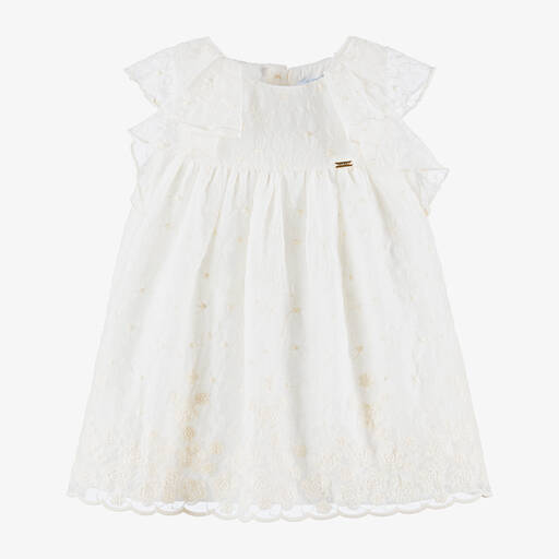 Mayoral-Girls Ivory Embroidered Floral Chiffon Dress | Childrensalon Outlet