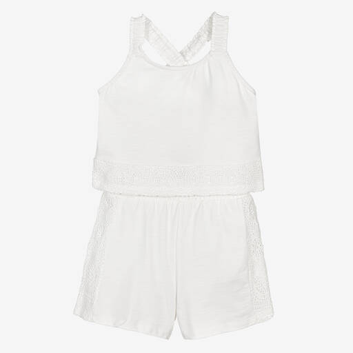 Mayoral-Girls Ivory Embroidered Shorts Set | Childrensalon Outlet