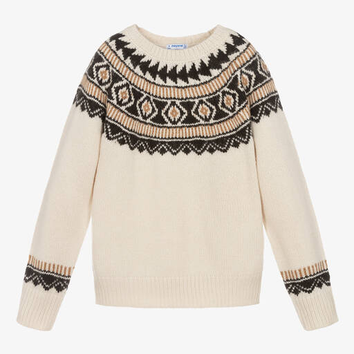 Mayoral-Girls Ivory Fair Isle Knit Sweater | Childrensalon Outlet