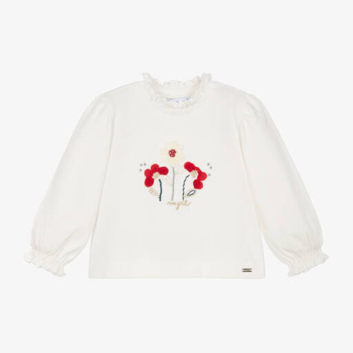 Mayoral-Girls Ivory Floral Cotton Top | Childrensalon Outlet