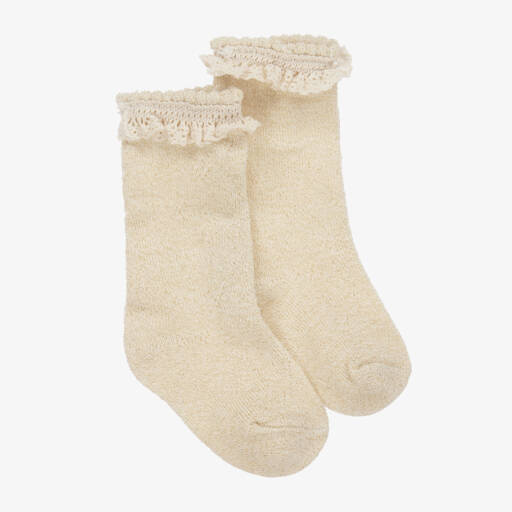 Mayoral Newborn-جوارب بكشكش وقطن لون ذهبي وعاجي | Childrensalon Outlet