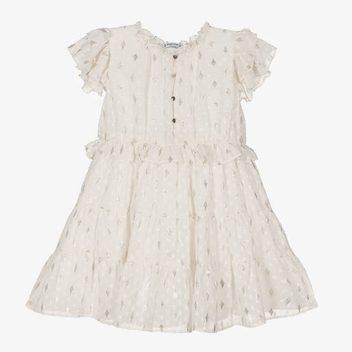 Mayoral-Girls Ivory & Gold Tiered Star Dress | Childrensalon Outlet