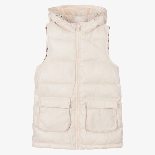 Mayoral-Girls Ivory Hooded Gilet Jacket | Childrensalon Outlet