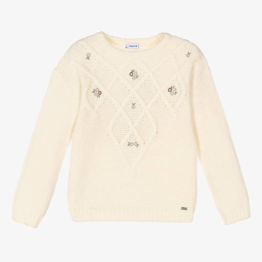 Mayoral-Girls Ivory Knitted Sweater | Childrensalon Outlet