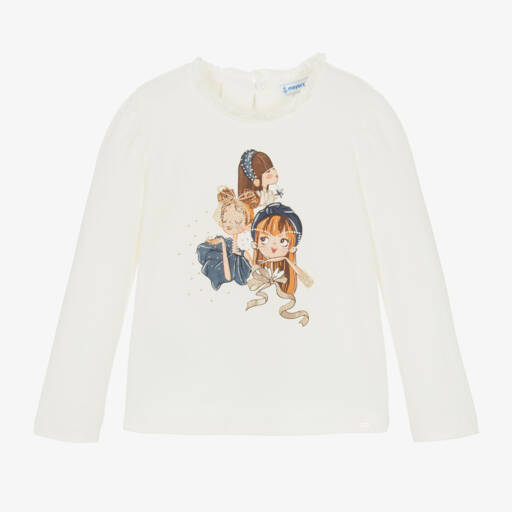 Mayoral-Girls Ivory Long Sleeve Graphic Tee | Childrensalon Outlet