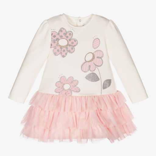Mayoral-Girls Ivory & Pink Dress | Childrensalon Outlet