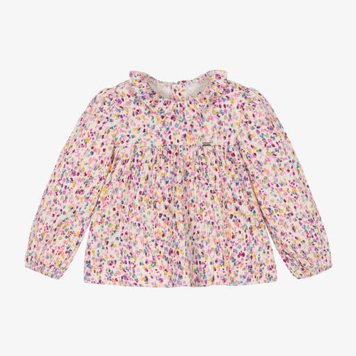 Mayoral-Girls Ivory & Pink Floral Cotton Blouse | Childrensalon Outlet