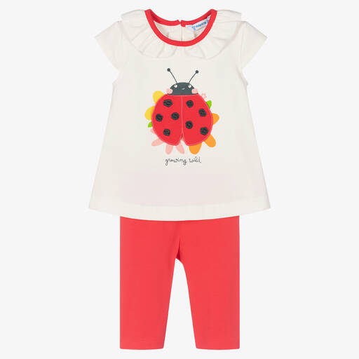 Mayoral-Girls Ivory & Pink Ladybird Leggings Set | Childrensalon Outlet
