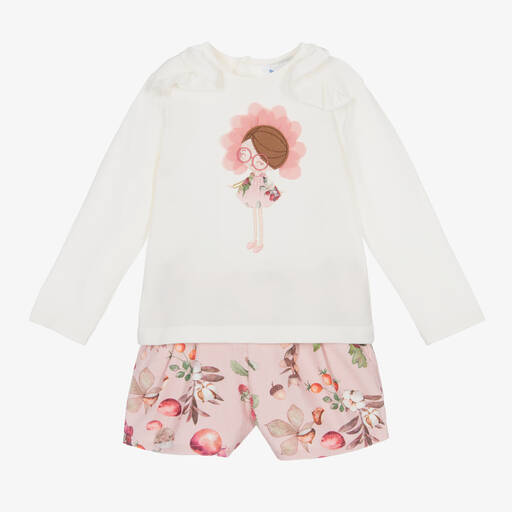 Mayoral-Shorts-Set in Elfenbein und Rosa | Childrensalon Outlet