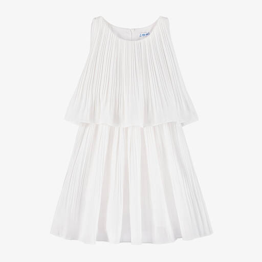 Mayoral-Girls Ivory Pleated Dress | Childrensalon Outlet