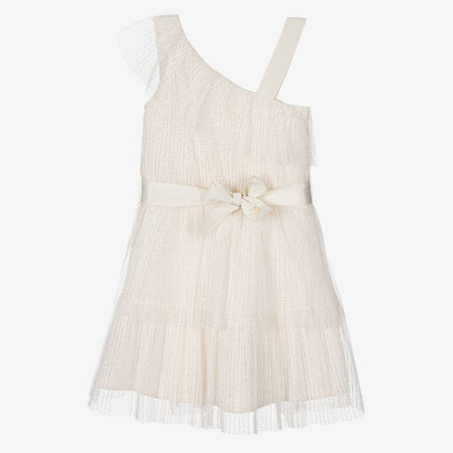Mayoral-Girls Ivory Pleated Tulle Dress | Childrensalon Outlet