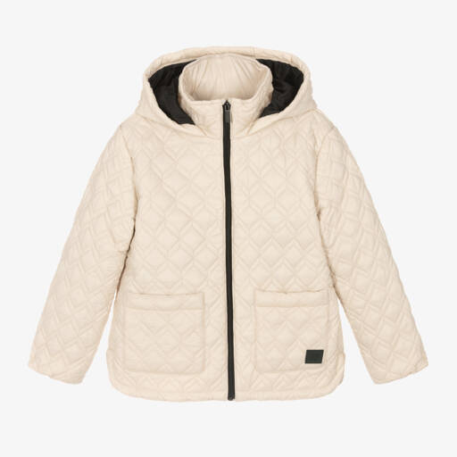 Mayoral-Girls Ivory Quilted Hooded Coat | Childrensalon Outlet