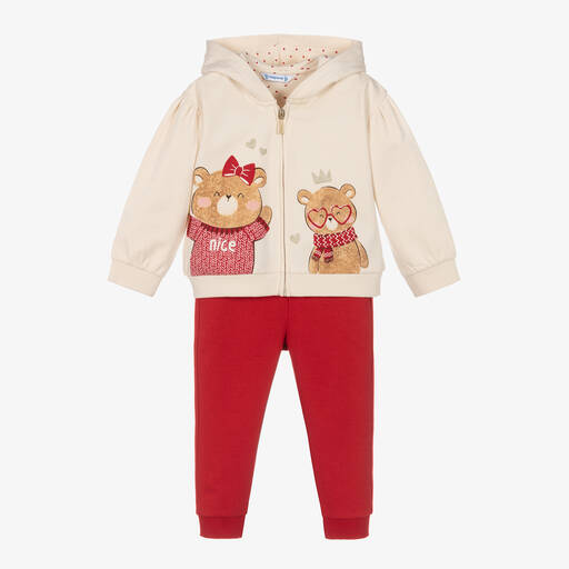 Mayoral-Girls Ivory & Red Cotton Bears Tracksuit | Childrensalon Outlet