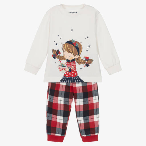 Mayoral-Girls Ivory & Red Festive Pyjamas | Childrensalon Outlet