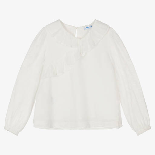 Mayoral-Кремовая блузка из крепа с рюшами | Childrensalon Outlet