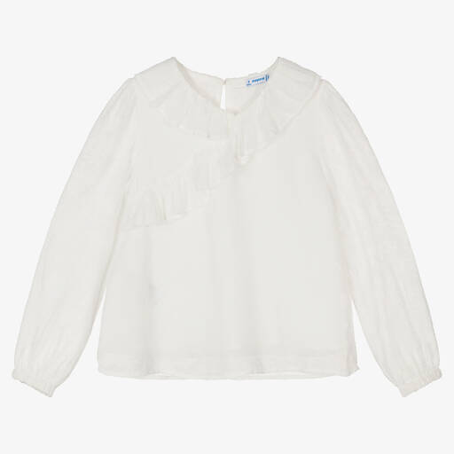 Mayoral-Girls Ivory Ruffle Crêpe Blouse | Childrensalon Outlet