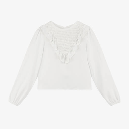 Mayoral-Girls Ivory Ruffle Viscose Top | Childrensalon Outlet