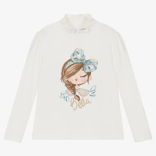 Mayoral-Girls Ivory Shirred Neckline Top | Childrensalon Outlet